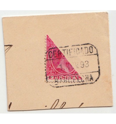 1893. Alfonso XIII. Pelón. Bisectado. Barcelona. Edifil 227 no catalogado