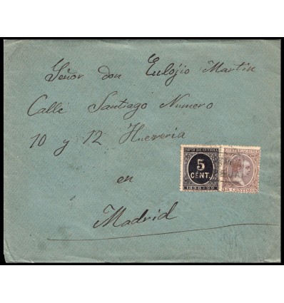 1898. Alfonso XIII. Pelón. Sobre de Espeja (Salamanca). Cartería. Impuesto de guerra. Edifil 219, 236