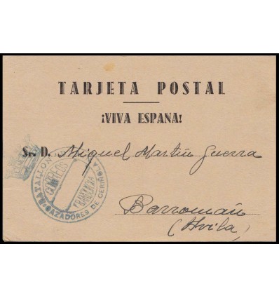 1938. Tarjeta postal Latre (Huesca). Franquicia Batallón Cazadores Ceriñola