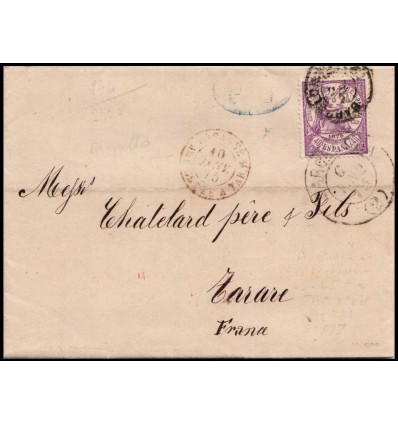 1875. Alegoría. Carta Barcelona. Dos fechadores 1871 y 1874. Edifil 148