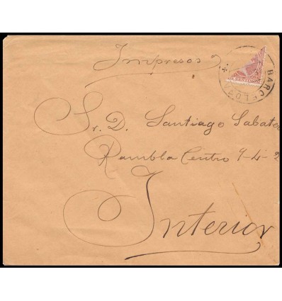 1892 ca. Alfonso XIII. Pelón. Sobre Barcelona. Interior. Impresos. Biscetado. Edifil 217