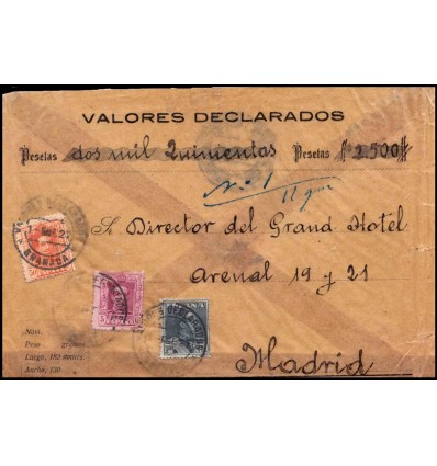 1927. Alfonso XIII. Vaquer. Sobre valores declarados Granada. Edifil 311, 320, 321