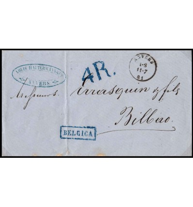 1861. Isabel II. Carta Irún (Guipúzcoa) a Bayona. Depositada en Francia