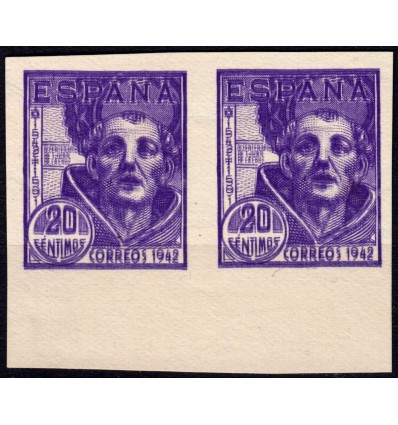 1942. San Juan de la Cruz. Pareja sin dentar doble impresión. Maculatura o ensayo de color definitivo. Edifil 954