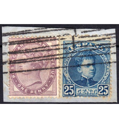 1901-1905. Alfonso XIII. Cadete. Franqueo mixto España Inglaterra. Edifil 248