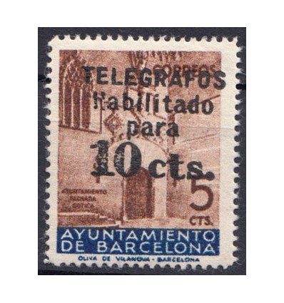 1936. Ayuntamiento Barcelona. Telégrafos. Edifil 9 **