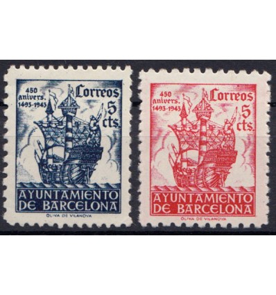1943. Ayuntamiento Barcelona. Edifil 49-50 *