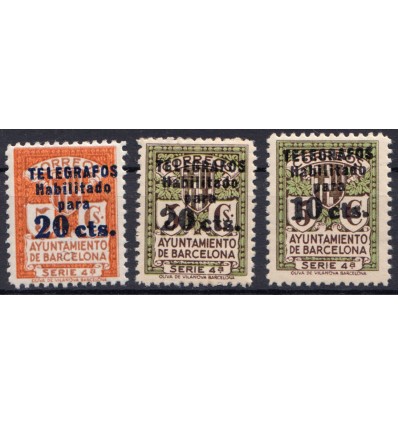 1936-38. Ayuntamiento Barcelona. Telégrafos. Edifil 10-12 **