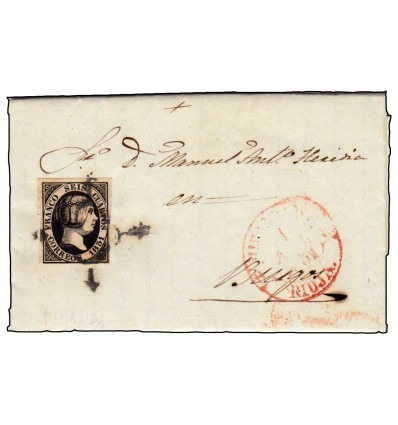 1851. Edifil 6. Carta Miranda de Ebro (Burgos). Araña negra y baeza rojo