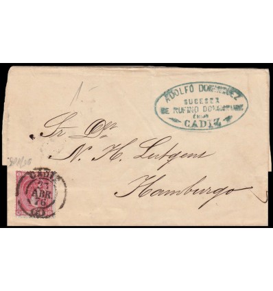 1876. Alfonso XII. Envuelta Cadiz. Edifil 166
