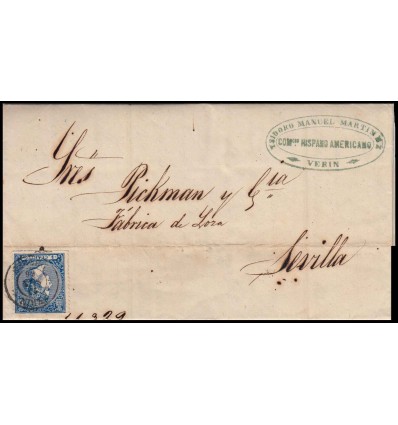 1866. Isabel II. Carta Verín (Orense). Edifil 81