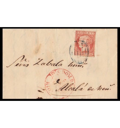 1852. Isabel II. Carta Ezcaray (Rioja). Parrilla azul. Baeza Santo Domingo Calzada. Edifil 12