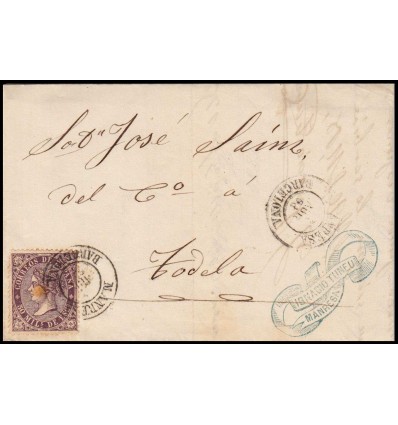 1869. Isabel II. Carta Manresa (Barcelona). Edifil 98