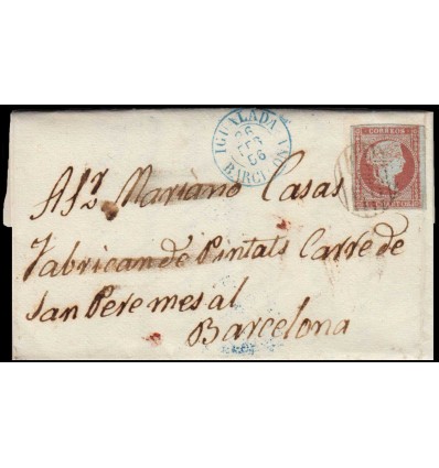 1856. Isabel II. Carta Igualada (Barcelona). Parrila negra. Edifil 40