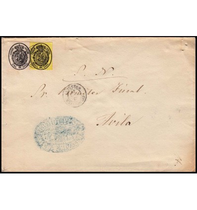 1866. Isabel II. Servicio oficial nacional. Sobre Rioseco (Valladolid). Edifil 95-96