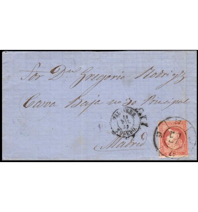 1859. Isabel II. Carta Talavera de la Reina (Toledo). Rueda de carreta 57. Edifil 48