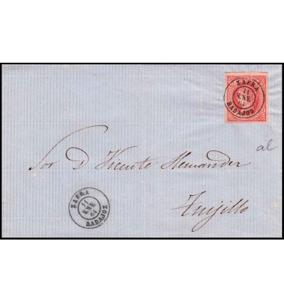 1864. Isabel II. Envuelta Zafra (Badajoz). Edifil 64