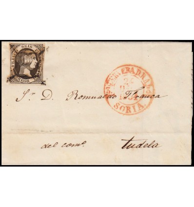 1851. Isabel II. Envuelta Cervera del Río Alhama (Soria). Araña. Baeza. Edifil 6