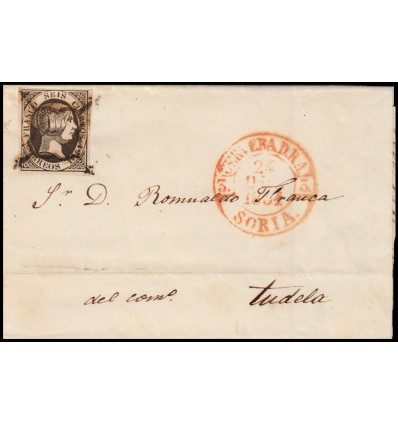 1851. Isabel II. Envuelta Cervera del Río Alhama (Soria). Araña. Baeza. Edifil 6