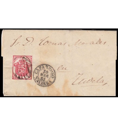 1855. Escudo. Carta Carcastillo (Navarra). Fechador Caparroso. Parrilla negra. Edifil 33