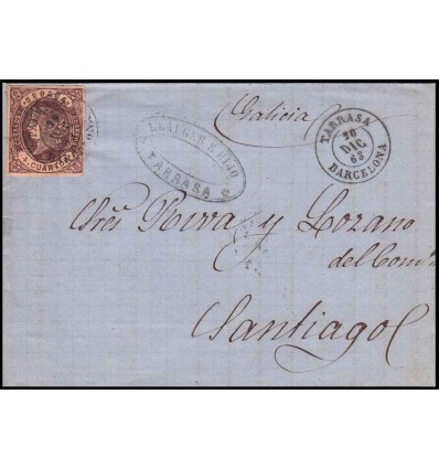 1863. Isabel II. Carta Tarrasa (Barcelona). Edifil 58
