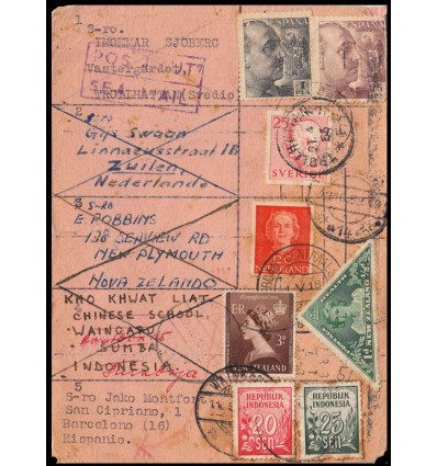 1953. Franco. Tarjeta postal esperantista Barcelona. Muy rara en época tan avanzada. Edifil 1048, 1056