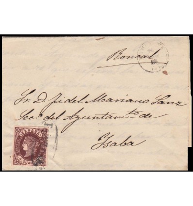 1863. Isabel II. Carta Pamplona (Navarra). Matasello prefilatélico. Edifil 58