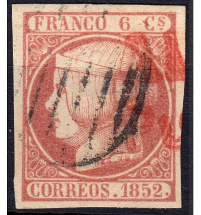 1852. Isabel II. Matasello prefilatélico de Puebla de Caramiñal (Galicia) y de tinta. Edifil 12.