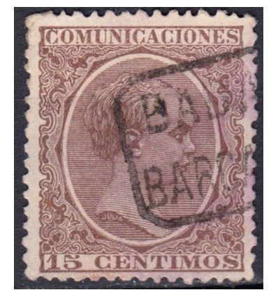 1889 ca. Alfonso XIII. Cartería Barcarrota (Badajoz). Edifil 219