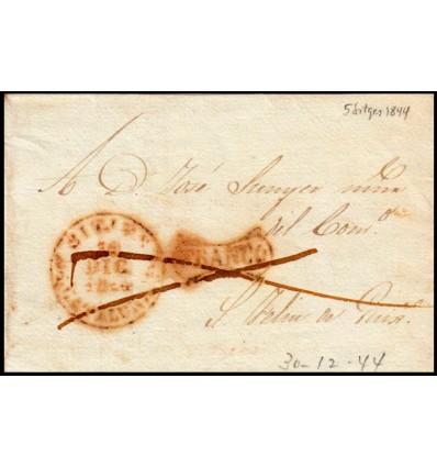 1844. Prefilatelia. Frontal Sitges (Barcelona). Baeza. Franco. Aspas tinta