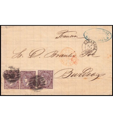 1870. Isabel II. Frontal Zaragoza. Parrilla cifra. Error fechador. Fuera plazo regencia General Serrano. Edifil 98