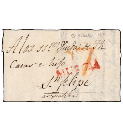 1818. Prefilatelia. Carta Orihuela (Murcia). Porteo 7