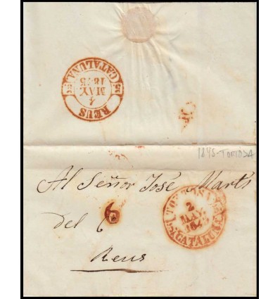 1845. Prefilatelia. Envuelta Tortosa (Tarragona). Baeza. Porteo