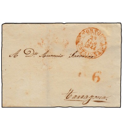 1844. Prefilatelia. Envuelta Tortosa (Tarragona). Baeza. Porteo