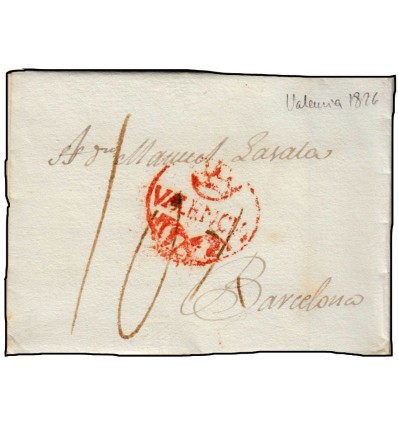 1826. Prefilatelia. Carta Valencia. Porteo
