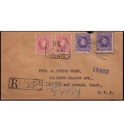 1907. Alfonso XIII. Cadete. Sobre certificado Arévalo (Avila). Ambulante ferrocarril. Edifil 243, 246