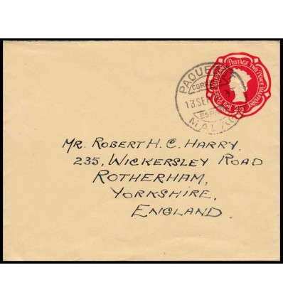 1956. Entero postal Reino Unido. Matasello paquebot Málaga