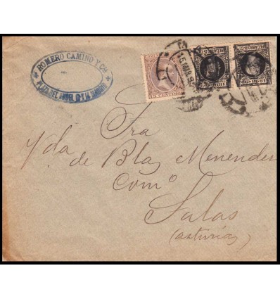 1899. Alfonso XIII. Cadete. Sobre Madrid. Doble recargo guerra. Impuesto guerra. Edifil 240