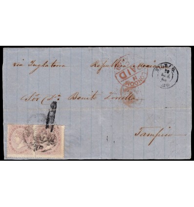 1868. Isabel II. Envuelta Bilbao (Vizcaya) a Méjico. Edifil 92