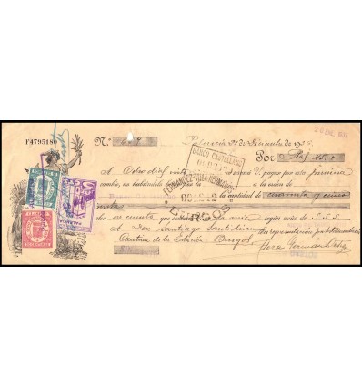 1937. Letra de cambio. Efectos de comercio y sello benéfico nacional de Paro y Beneficencia. Palencia