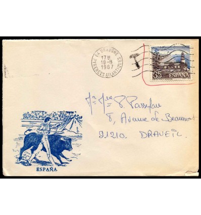 1987. Faro de Calella (Barcelona). Tasado. Matasello llegada de Pyrenees Atlantiques (Francia). Edifil 2838