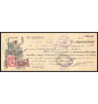 1937. Letra de cambio. Especial móvil y suscripción patriótica. Segovia