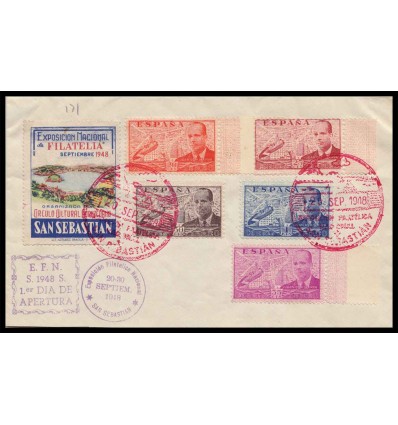 1948. Juan de la Cierva. Exposición Filatelia. San Sebastián (Guipúzcoa). Edifil 940l-944l