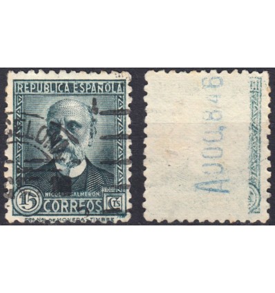 1931. Nicolás Salmerón. Variedad impresión, calcado dorso. Barcelona. Edifil 657. No catalogado