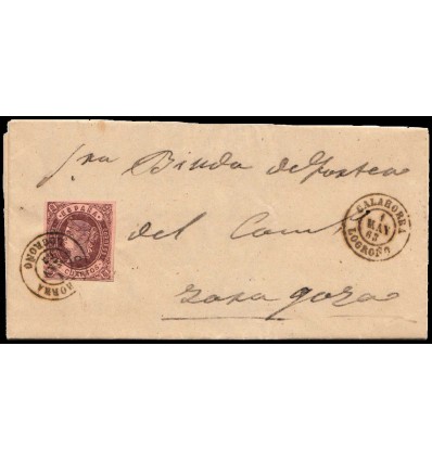 1863. Carta Calahorra (Logroño, La Rioja). Fechador negro. Edifil 581863. Carta Soto de Cameros (Logroño, La Rioja). Fechador ne