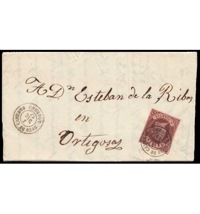 1863. Carta Soto de Cameros (Logroño, La Rioja). Fechador negro. Edifil 58