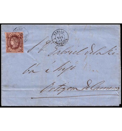 1863. Carta Alfaro (Logroño, La Rioja). Fechador negro. Edifil 58