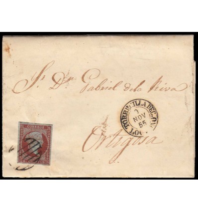 1855. Carta Torrecilla de Cameros (Logroño, La Rioja). Parrilla negra y fechador negro de Soto de Cameros. Edifil 40