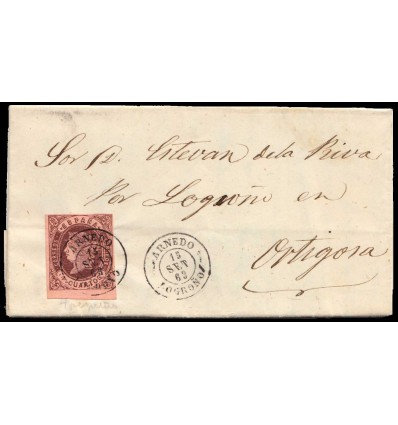 1862. Carta Munilla (Logroño, La Rioja). Fechador negro de Arnedo. Edifil 58