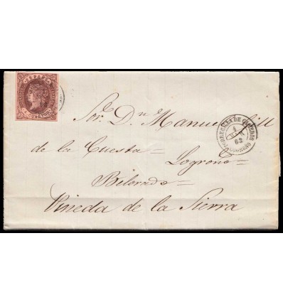 1863. Carta Villoslada de Cameros (Logroño, La Rioja). Fechador negro de Torrecilla de Cameros. Edifil 58